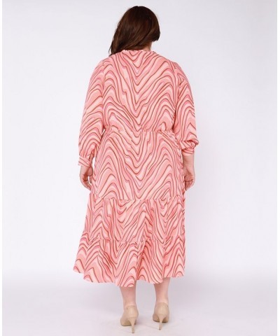 Trendy Plus Size Surplice-Neck Tired Maxi Dress Pink $16.59 Dresses