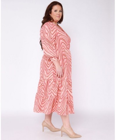 Trendy Plus Size Surplice-Neck Tired Maxi Dress Pink $16.59 Dresses