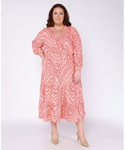 Trendy Plus Size Surplice-Neck Tired Maxi Dress Pink $16.59 Dresses