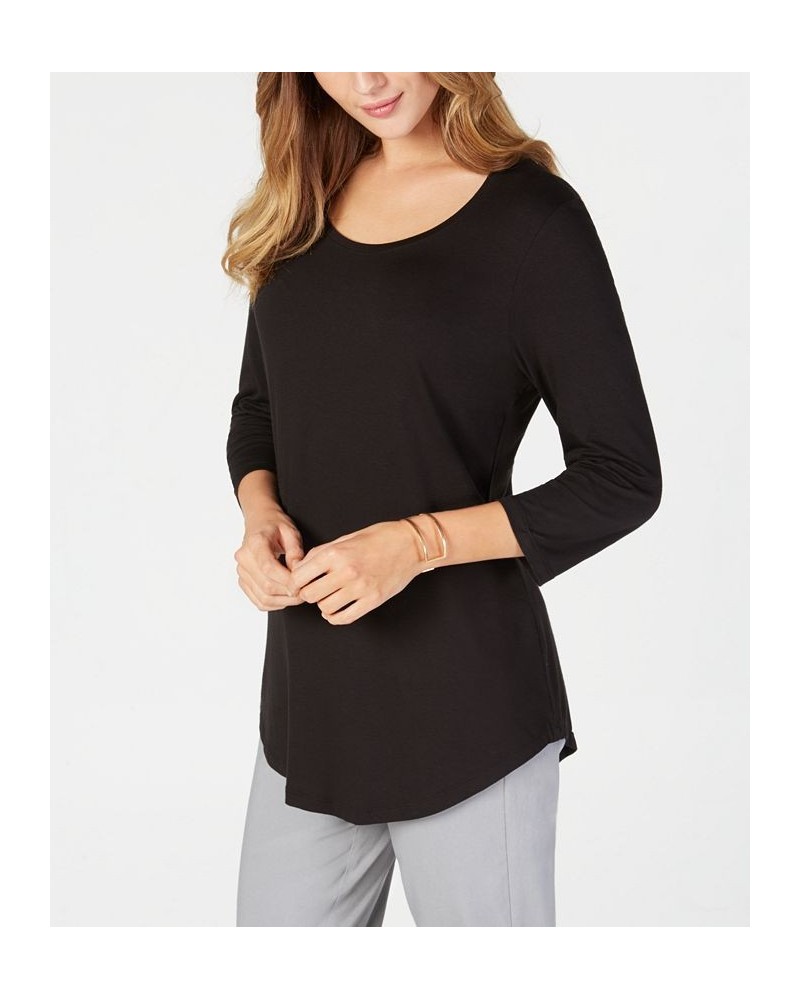 3/4-Sleeve Solid Tunic Top Deep Black $11.66 Tops