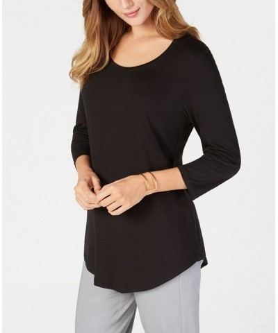 3/4-Sleeve Solid Tunic Top Deep Black $11.66 Tops