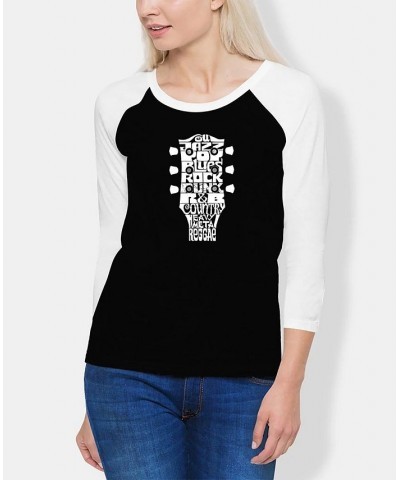 Women's Raglan Word Art Guitar Head Music Genres T-shirt Black, White $18.48 Tops