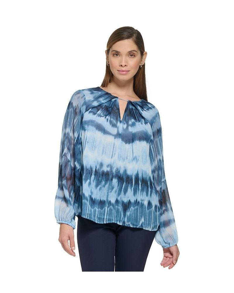 Plus Size Printed Pleated Neck Blouse Dusk Black $29.88 Tops