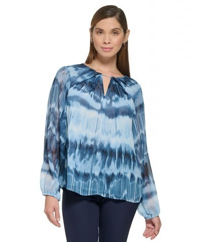 Plus Size Printed Pleated Neck Blouse Dusk Black $29.88 Tops