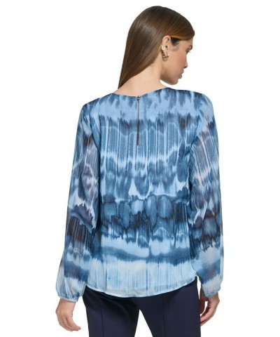 Plus Size Printed Pleated Neck Blouse Dusk Black $29.88 Tops