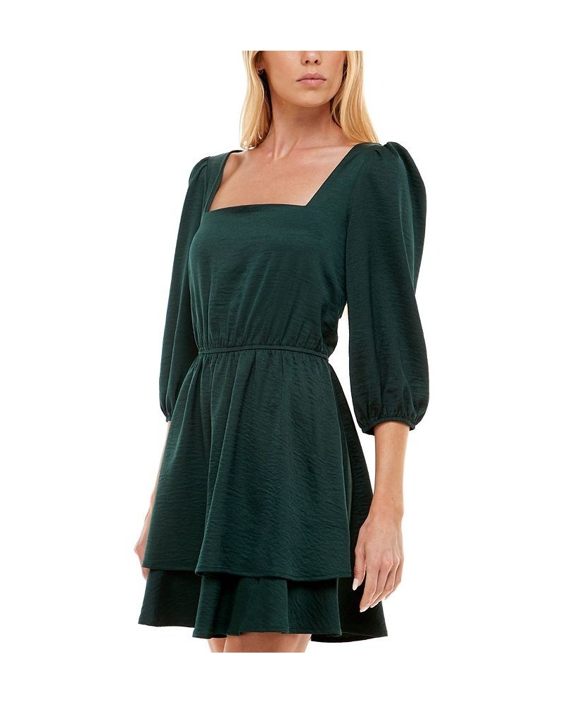 Juniors' Satin Square-Neck Dress Hunter Green $17.33 Dresses