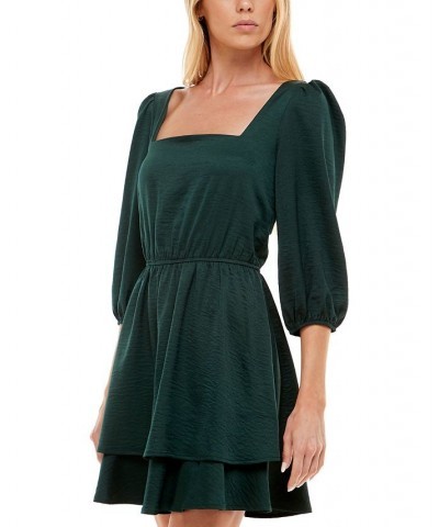 Juniors' Satin Square-Neck Dress Hunter Green $17.33 Dresses