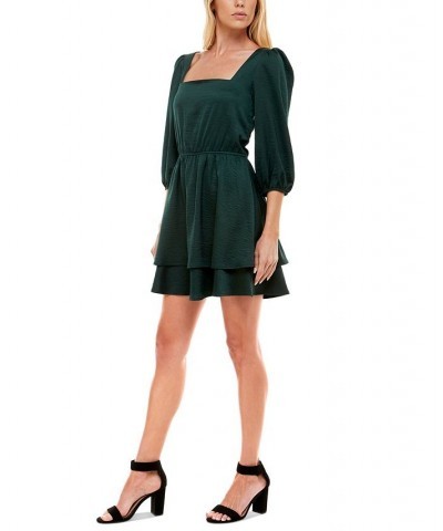 Juniors' Satin Square-Neck Dress Hunter Green $17.33 Dresses