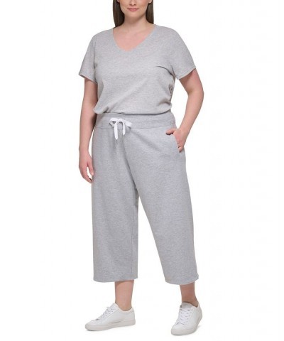 Plus Size Ribbed-Waistband Cropped Pants Gray $18.68 Pants