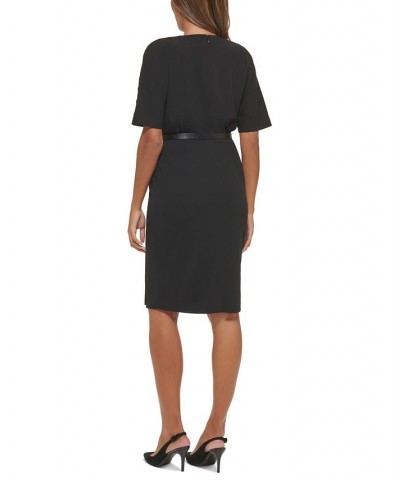 Women's Belted Short-Sleeve Sheath Dress Black $40.80 Dresses