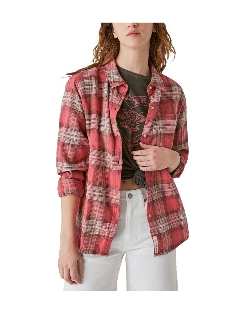 Women's Cotton Oversized Boyfriend Shirt Brown $43.78 Tops