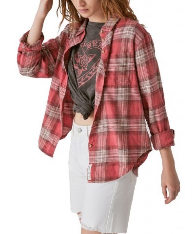 Women's Cotton Oversized Boyfriend Shirt Brown $43.78 Tops