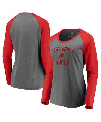 Women's New Jersey Devils Favorite Raglan Tri-Blend Long Sleeve Scoop Neck T-shirt Heathered Gray $32.43 Tops