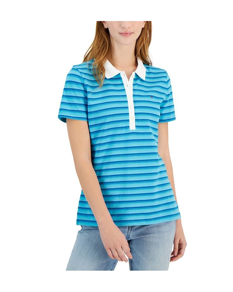 Women's Striped Polo Top Blue $11.42 Tops