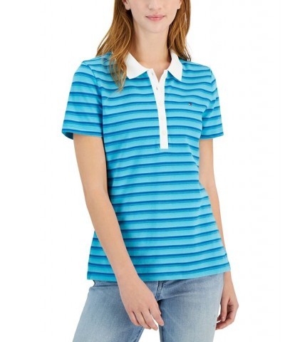 Women's Striped Polo Top Blue $11.42 Tops