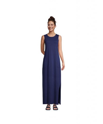 Women's Cotton Jersey Sleeveless Swim Cover-up Maxi Dress Blue $25.78 Swimsuits