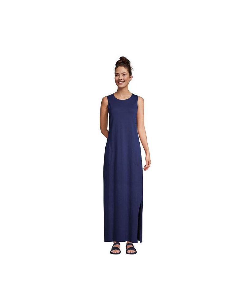 Women's Cotton Jersey Sleeveless Swim Cover-up Maxi Dress Blue $25.78 Swimsuits