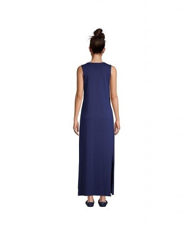 Women's Cotton Jersey Sleeveless Swim Cover-up Maxi Dress Blue $25.78 Swimsuits