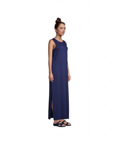 Women's Cotton Jersey Sleeveless Swim Cover-up Maxi Dress Blue $25.78 Swimsuits