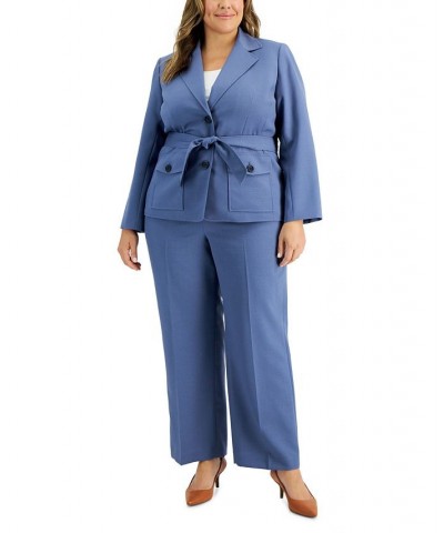 Plus Size Safari Two-Button Straight-Leg Pantsuit Blue $45.00 Suits