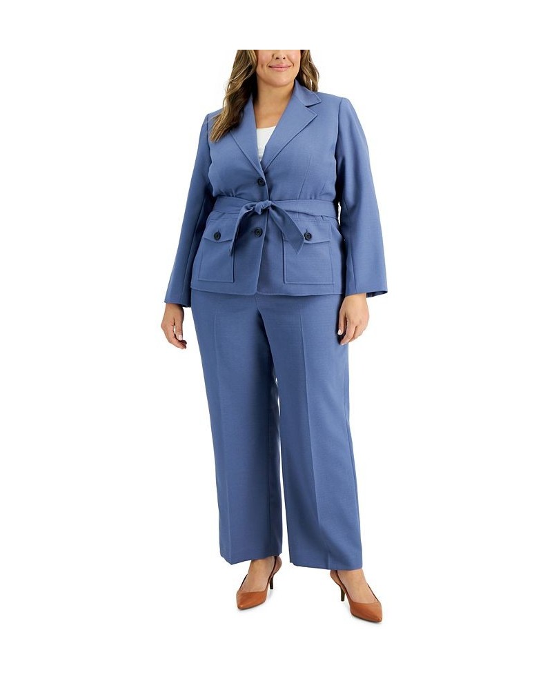 Plus Size Safari Two-Button Straight-Leg Pantsuit Blue $45.00 Suits