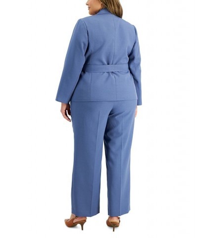 Plus Size Safari Two-Button Straight-Leg Pantsuit Blue $45.00 Suits