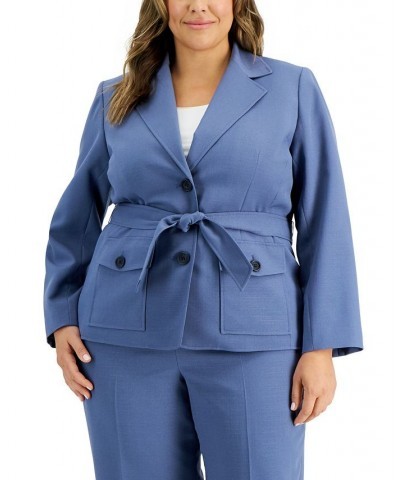 Plus Size Safari Two-Button Straight-Leg Pantsuit Blue $45.00 Suits