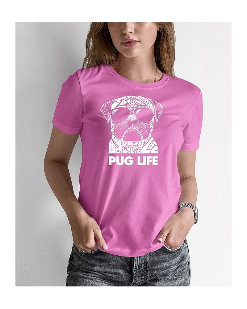 Women's Word Art Pug Life T-Shirt Pink $14.35 Tops