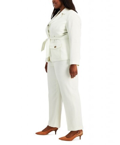 Plus Size Safari Two-Button Straight-Leg Pantsuit Blue $45.00 Suits