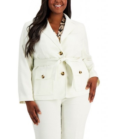 Plus Size Safari Two-Button Straight-Leg Pantsuit Blue $45.00 Suits