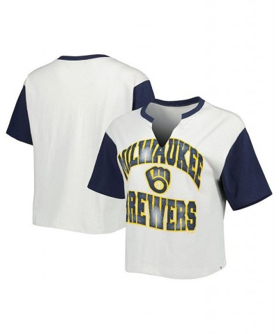 Women's White Black Milwaukee Brewers Inner Glow Dolly Cropped V-Neck T-shirt White, Black $21.60 Tops