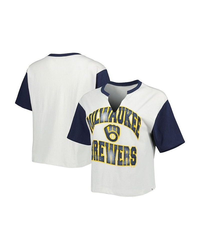 Women's White Black Milwaukee Brewers Inner Glow Dolly Cropped V-Neck T-shirt White, Black $21.60 Tops