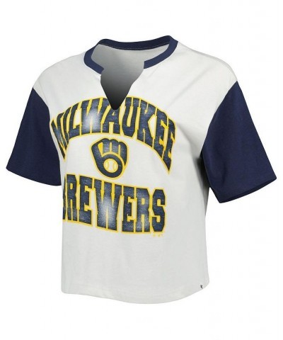 Women's White Black Milwaukee Brewers Inner Glow Dolly Cropped V-Neck T-shirt White, Black $21.60 Tops