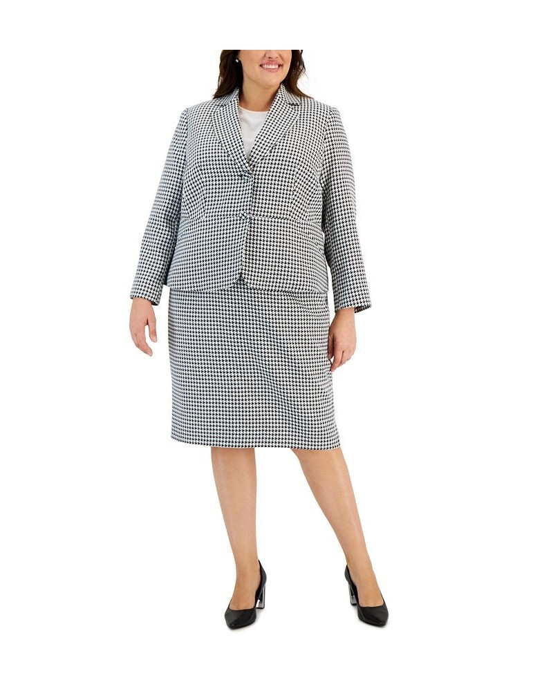 Plus Size Houndstooth Notched Collar Skirt Suit Black $66.00 Skirts