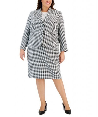 Plus Size Houndstooth Notched Collar Skirt Suit Black $66.00 Skirts