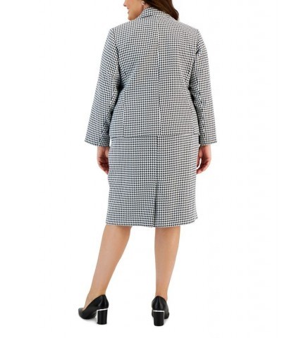 Plus Size Houndstooth Notched Collar Skirt Suit Black $66.00 Skirts