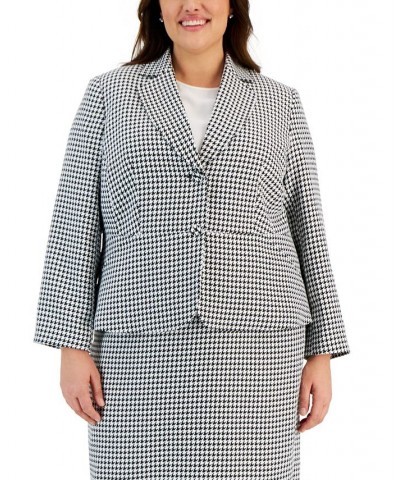 Plus Size Houndstooth Notched Collar Skirt Suit Black $66.00 Skirts