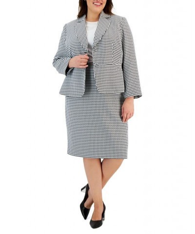 Plus Size Houndstooth Notched Collar Skirt Suit Black $66.00 Skirts