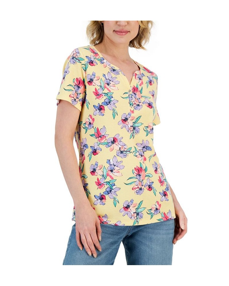 Women's Sophia Floral Short-Sleeve Henley Top Dusty Sunrise $10.19 Tops