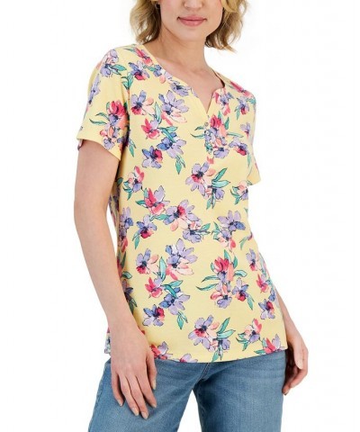 Women's Sophia Floral Short-Sleeve Henley Top Dusty Sunrise $10.19 Tops