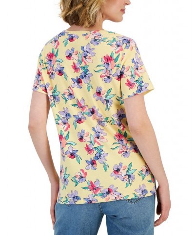 Women's Sophia Floral Short-Sleeve Henley Top Dusty Sunrise $10.19 Tops