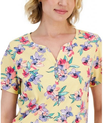 Women's Sophia Floral Short-Sleeve Henley Top Dusty Sunrise $10.19 Tops