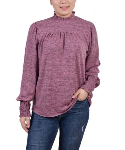 Petite Long Sleeve with Smocking Details Top Purple $17.28 Tops