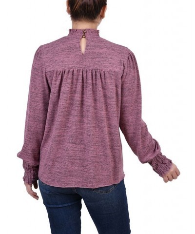 Petite Long Sleeve with Smocking Details Top Purple $17.28 Tops