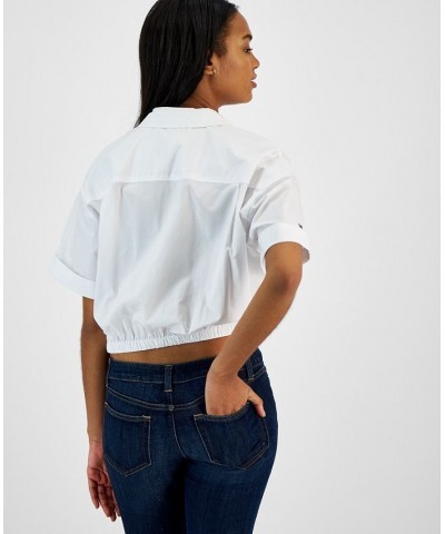 Women's Cotton Cropped Drawstring Shirt Bright White $28.78 Tops