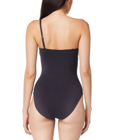 Women's Don't Mesh With Me One-Shoulder One-Piece Swimsuit Black $43.20 Swimsuits