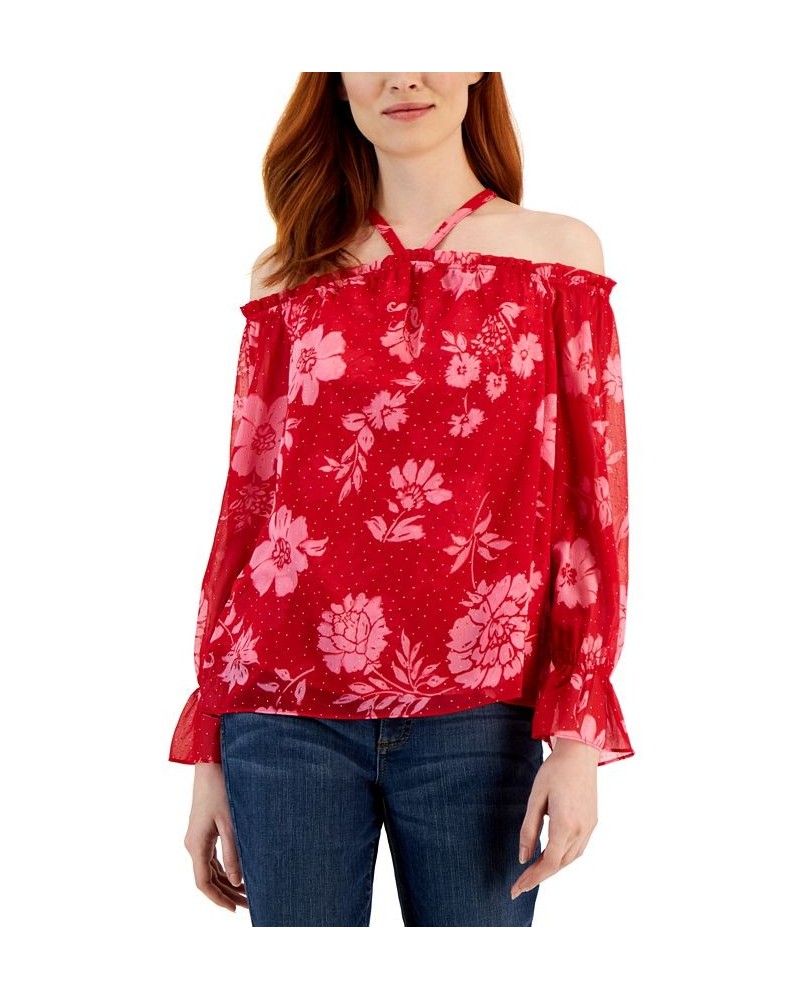 Women's Floral Print Cold-Shoulder Blouse Brigitte Garden $25.33 Tops