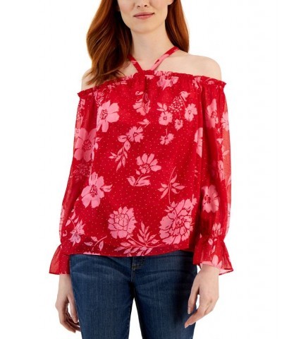 Women's Floral Print Cold-Shoulder Blouse Brigitte Garden $25.33 Tops