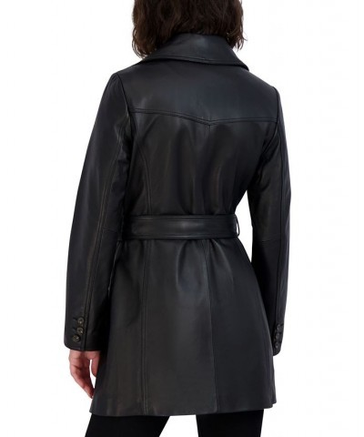 Women's Nicole Belted Leather Trench Coat Black $197.80 Coats