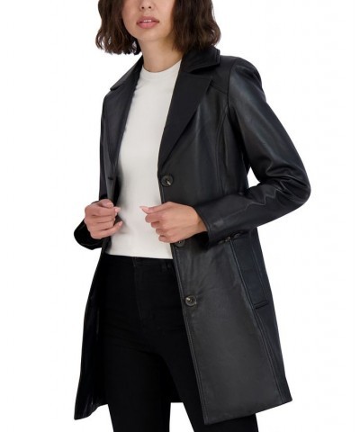 Women's Nicole Belted Leather Trench Coat Black $197.80 Coats